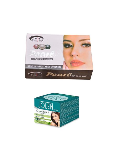 jolen aloe vera bleach crème 18g and pink root pearl facial kit 83g - 15030077 - Very Small Image - 1