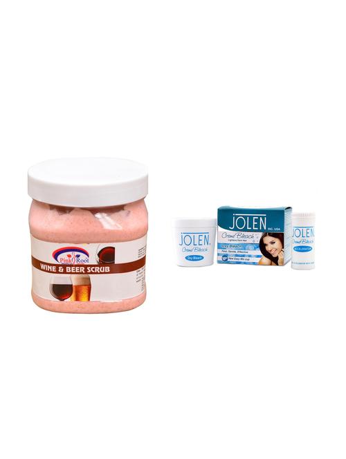 jolen oxy bleach crème 35g and pink root wine & beer scrub 500ml - 15030110 - Very Small Image - 1