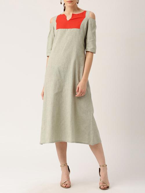cold shoulder pocket detail a-line dress - 15030232 - Very Small Image - 1