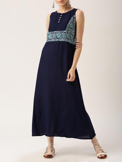 navy blue cotton maxi dress - 15030246 - Very Small Image - 1