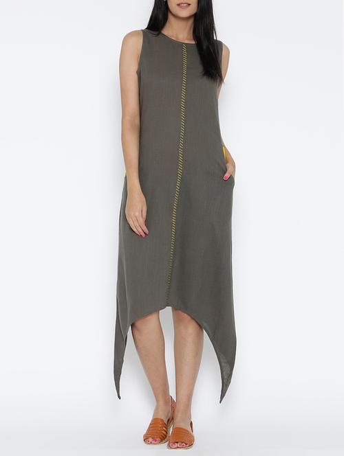 grey cotton asymmetric dress - 15030251 - Very Small Image - 1