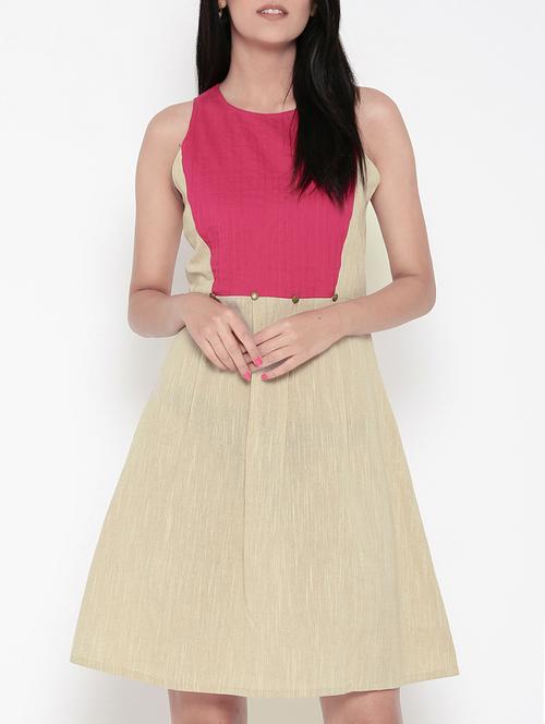 beige cotton a-line dress - 15030252 - Very Small Image - 1
