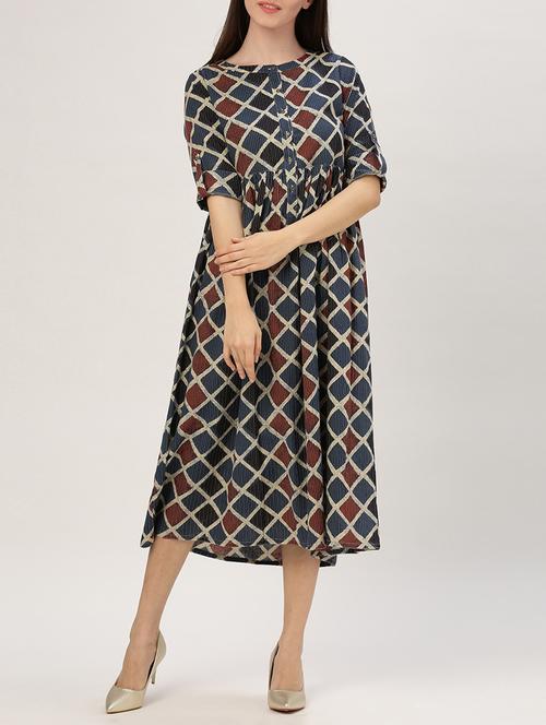 roll up sleeved gather detail a-line dress - 15030295 - Very Small Image - 1