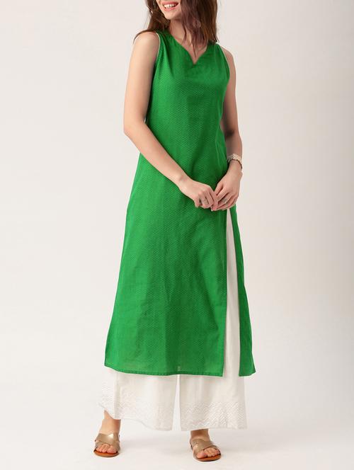 green cotton solid kurta - 15030364 - Very Small Image - 1