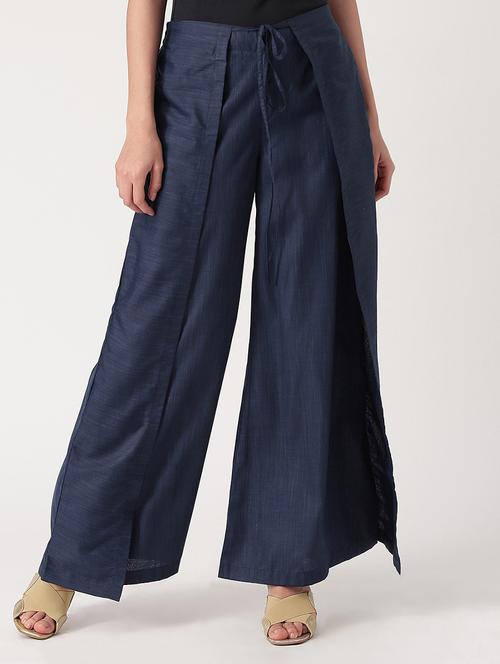 navy blue tussar palazzo - 15030385 - Very Small Image - 1