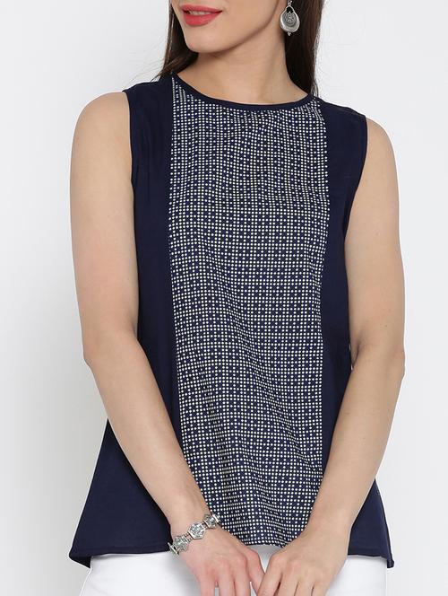navy blue cotton printed top - 15030432 - Very Small Image - 1