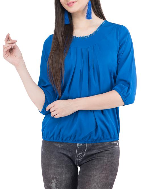 lace trim pleated blouson top - 15030470 - Very Small Image - 1
