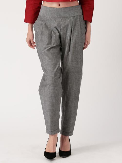 grey cotton pleated trousers - 15030483 - Very Small Image - 1