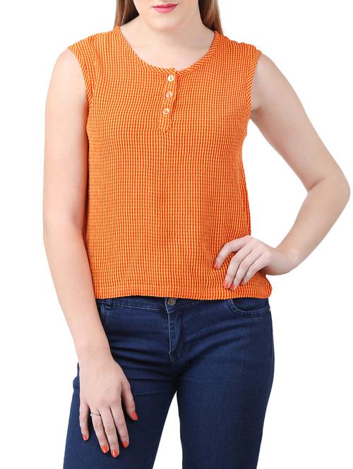 orange viscose checkered top - 15030792 - Very Small Image - 1