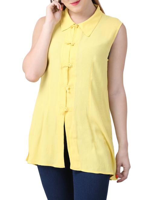 solid yellow viscose tunic - 15030820 - Very Small Image - 1