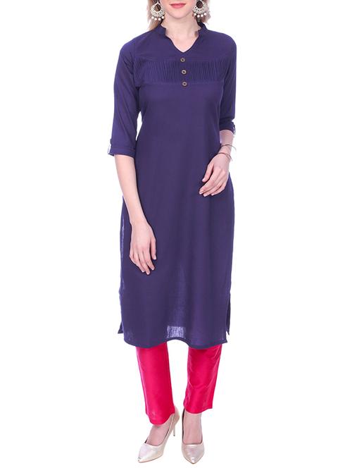 purple cotton solid kurta - 15030863 - Very Small Image - 1