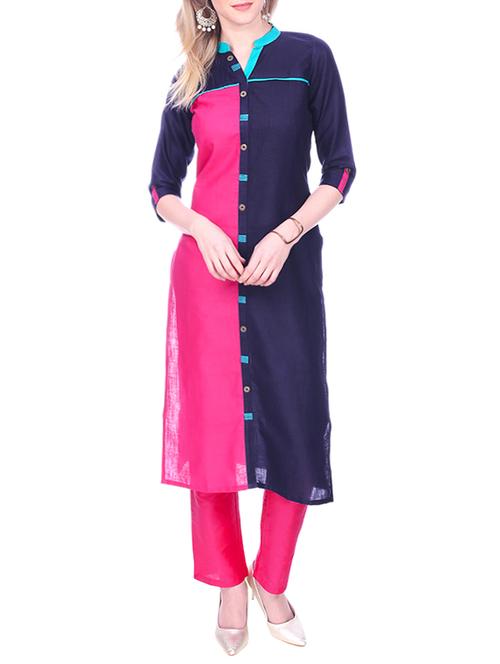 blue cotton straight kurta - 15030868 - Very Small Image - 1