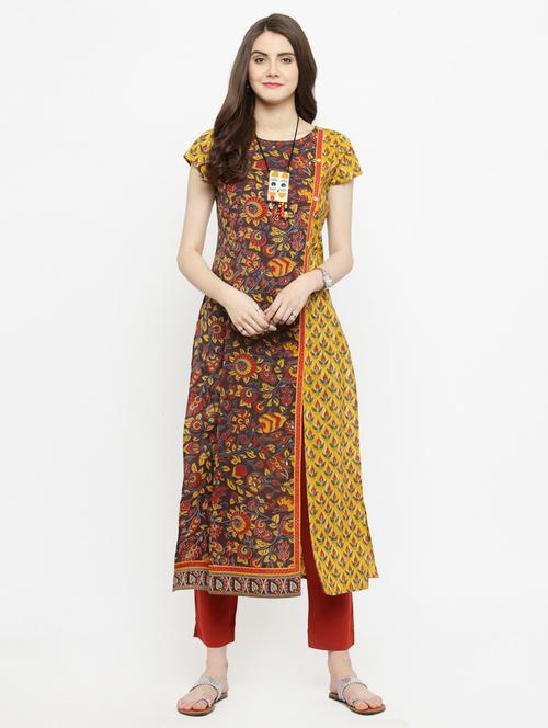 brown cotton straight kurta - 15031206 - Very Small Image - 1