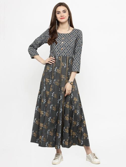 grey printed rayon maxi dress - 15031209 - Very Small Image - 1