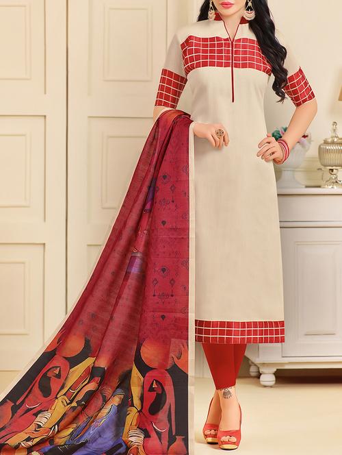 cream chanderi cotton unstitched suit - 15031480 - Very Small Image - 1