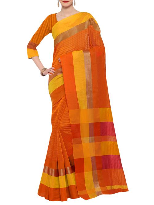 orange poly linen woven saree with blouse - 15031816 - Very Small Image - 1