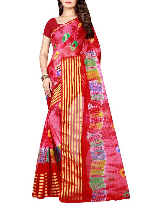 red chiffon tie & dye saree with blouse - 15032255 - Very Small Image - 1