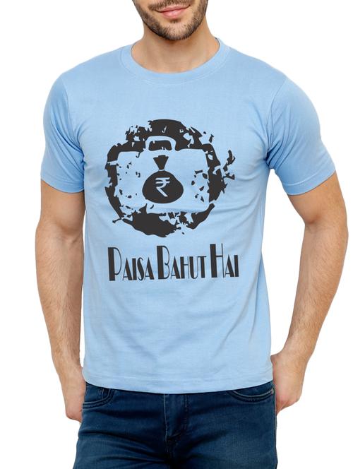 light blue cotton chest print tshirt - 15033076 - Very Small Image - 1