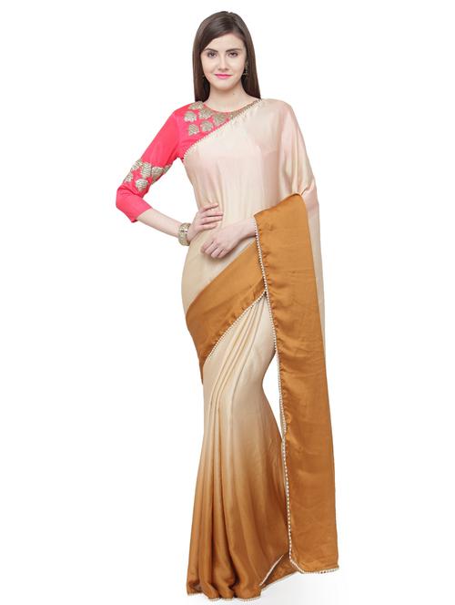 contrast bordered plain saree with blouse - 15035773 - Very Small Image - 1