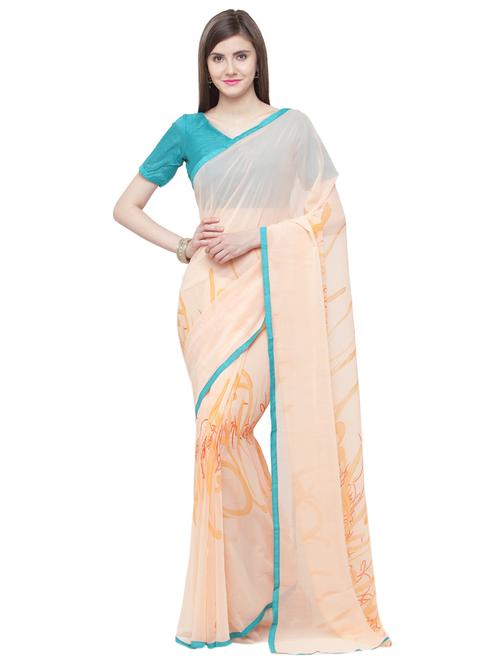 orange georgette printed saree with blouse - 15035777 - Very Small Image - 1