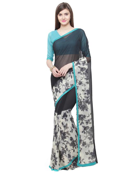 blue georgette printed saree with blouse - 15035786 - Very Small Image - 1