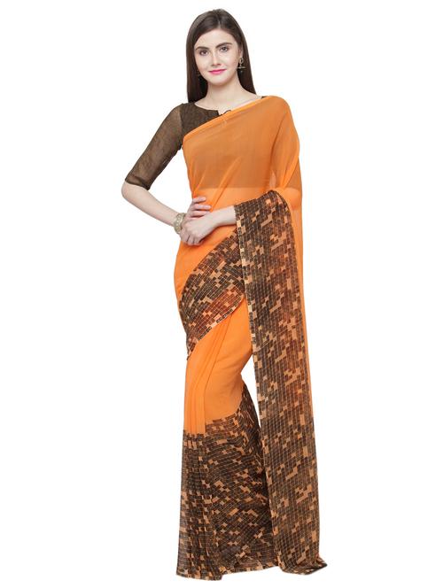 orange georgette printed saree with blouse - 15035803 - Very Small Image - 1