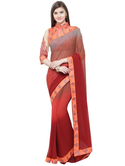 women's bordered royal blue colored saree with blouse - 15035809 - Very Small Image - 1