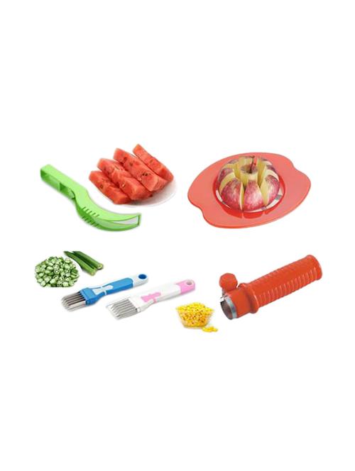 combo set of 4 pcs includes apple cutter+sweet corn cutter+watermelon cutter and slicer+multi blade vegetable cutting knife - 15036443 - Very Small Image - 1