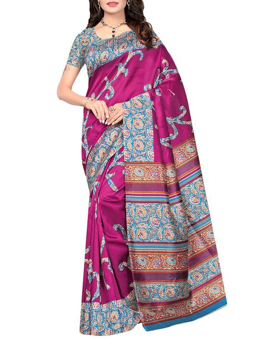 magenta art silk printed saree with blouse - 15037102 - Very Small Image - 1