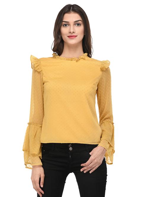 yellow solid bell sleeved top - 15037176 - Very Small Image - 1