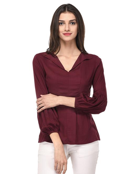 maroon solid rayon top - 15037178 - Very Small Image - 1