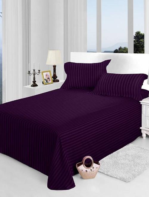 self striped king size bedsheet with 2 pillow covers - 15037704 - Very Small Image - 1