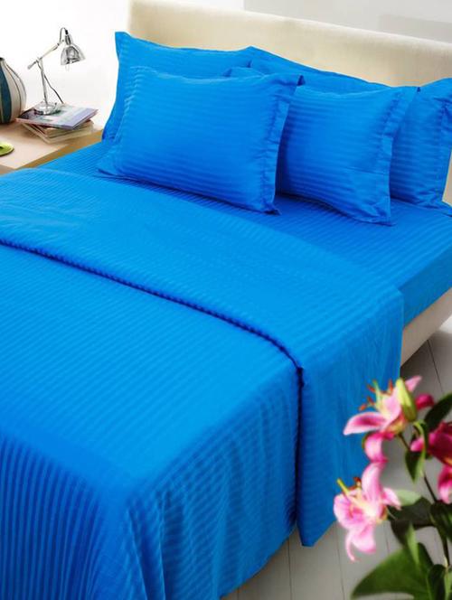 self striped double bed elastic fitted bedsheet with 2 pillow covers - 15038346 - Very Small Image - 1