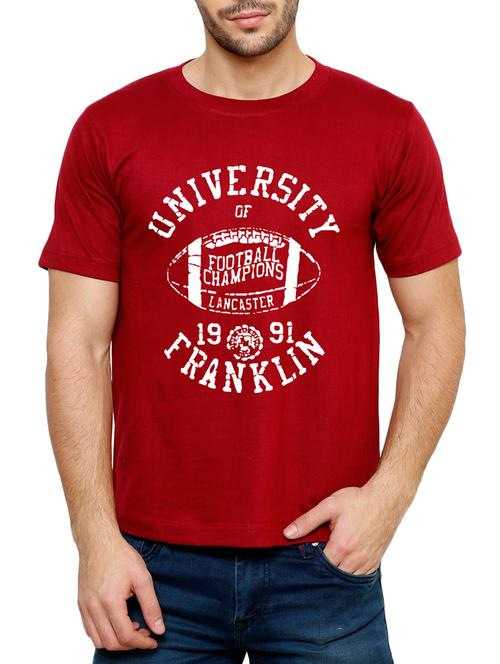 maroon cotton chest print t-shirt - 15040220 - Very Small Image - 1