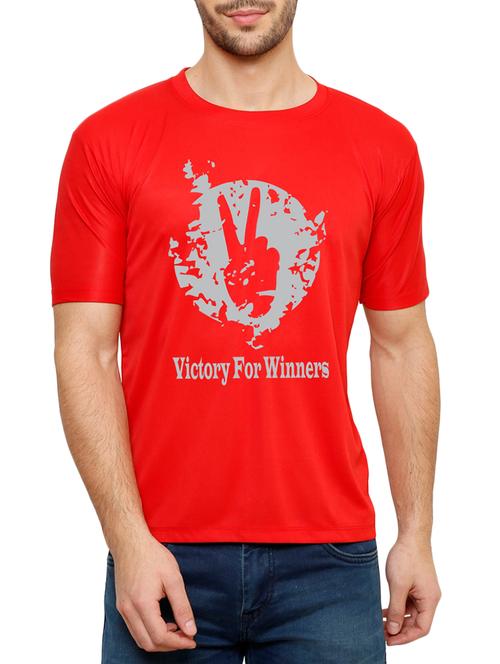 red cotton chest print t-shirt - 15040230 - Very Small Image - 1