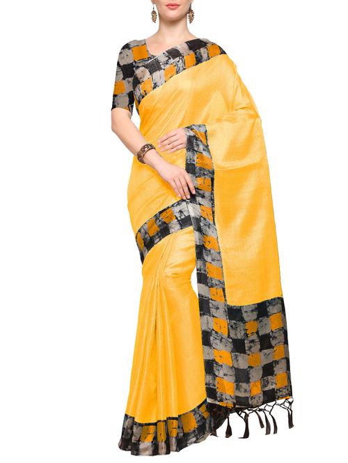 yellow bordered saree with blouse - 15040655 - Very Small Image - 1