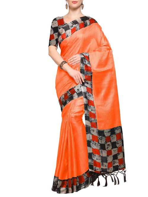 orange bordered saree with blouse - 15040656 - Very Small Image - 1