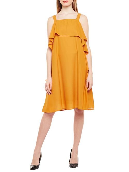 solid yellow viscose a-line dress - 15042575 - Very Small Image - 1