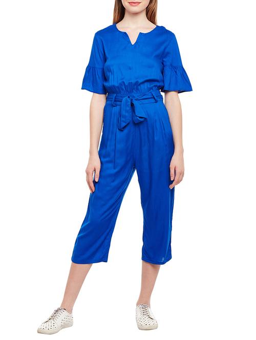 solid blue viscose 3/4 jumpsuit - 15042596 - Very Small Image - 1
