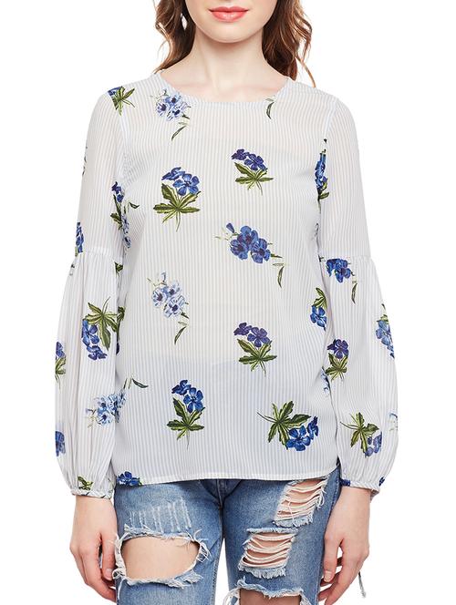 floral striped side tie up sleeved top - 15042638 - Very Small Image - 1