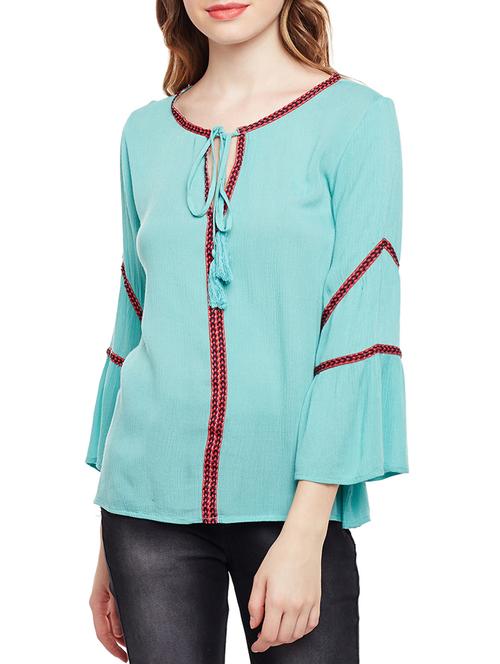 lace detail tie up neck top - 15042645 - Very Small Image - 1