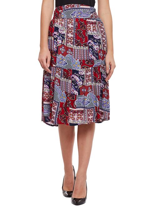 red printed viscose a-line skirt - 15042771 - Very Small Image - 1