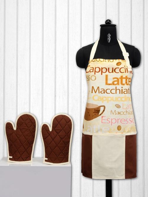 brown and white colour printed cotton kitchen set of 3 - 15043236 - Very Small Image - 1