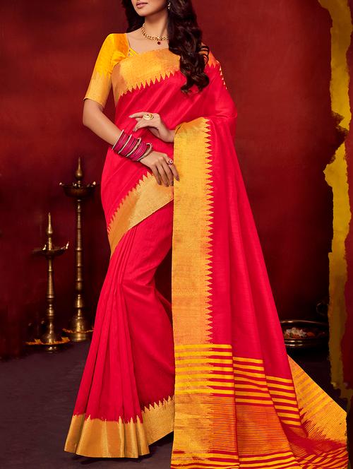 red bordered saree with blouse - 15044147 - Very Small Image - 1