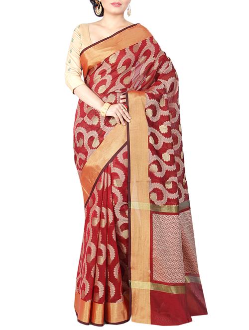 maroon cotton silk woven saree - 15046621 - Very Small Image - 1