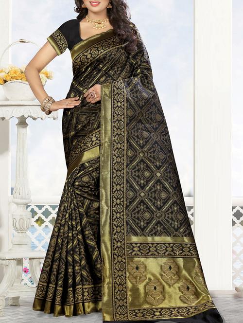 delicate golden zari kanjivaram saree with blouse - 15046642 - Very Small Image - 1