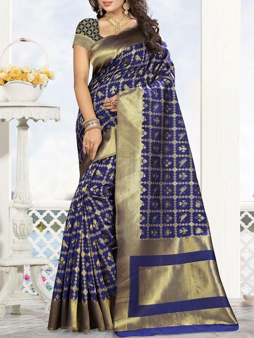 delicate golden zari kanjivaram saree with blouse - 15046647 - Very Small Image - 1