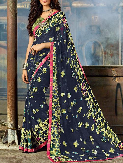 lace border abstract printed saree with blouse - 15046718 - Very Small Image - 1