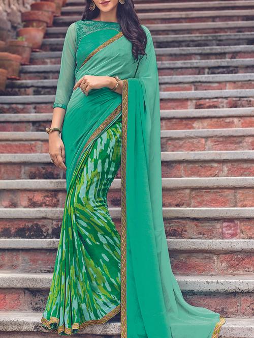 lace border abstract half & half saree with blouse - 15046752 - Very Small Image - 1