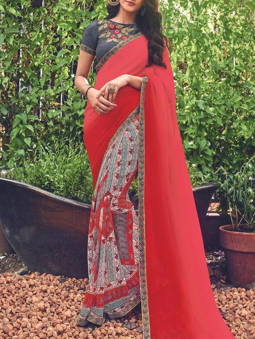 ombre half & half saree with blouse - 15046754 - Very Small Image - 1